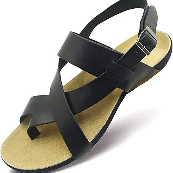 Harssidanzar Men's Genuine Leather Sandals - Black - Picture 2 of 7